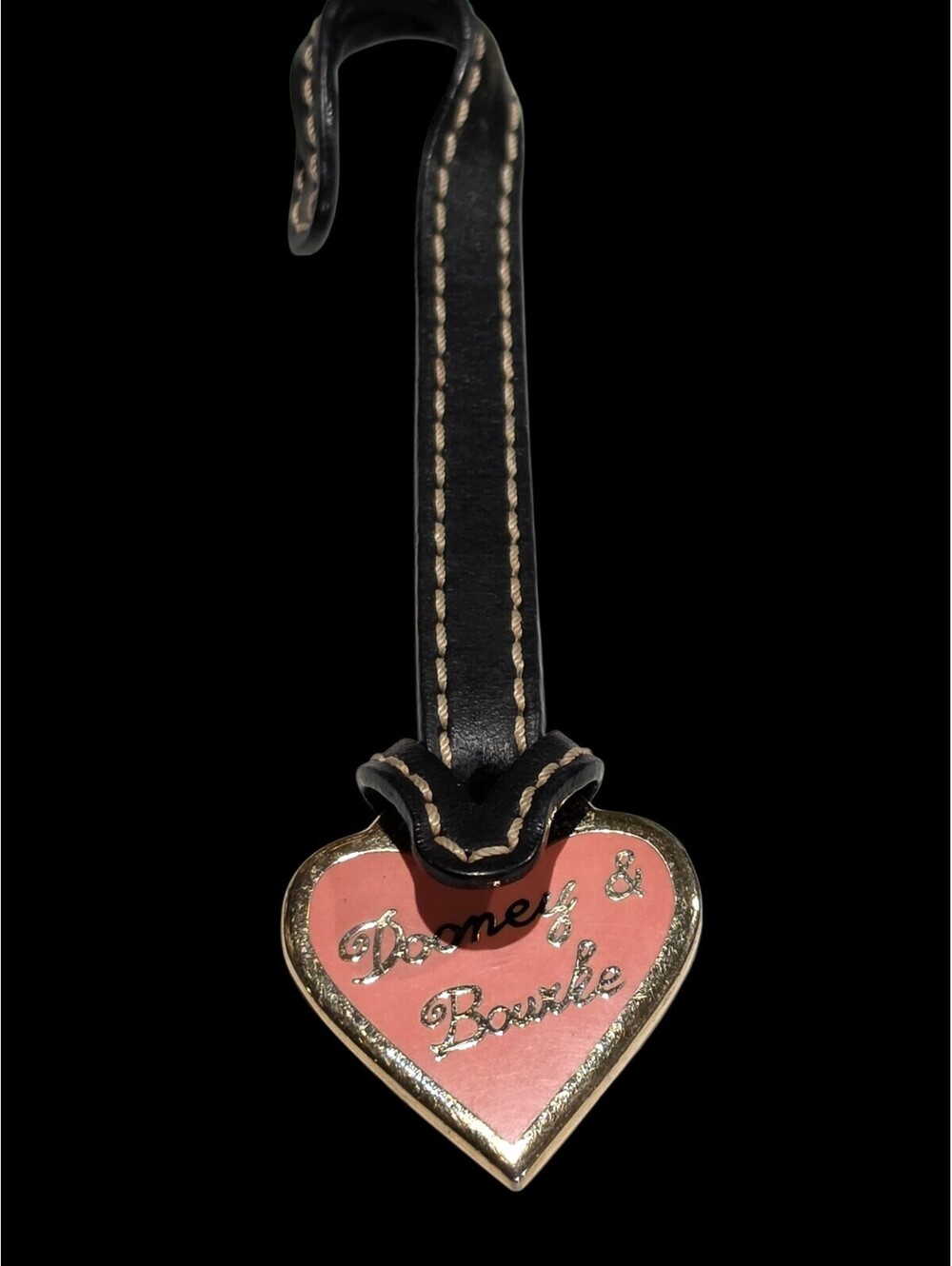 Dooney & Bourke Pink Enamel Heart Bag Charm Leather Strap Handbag Accessory